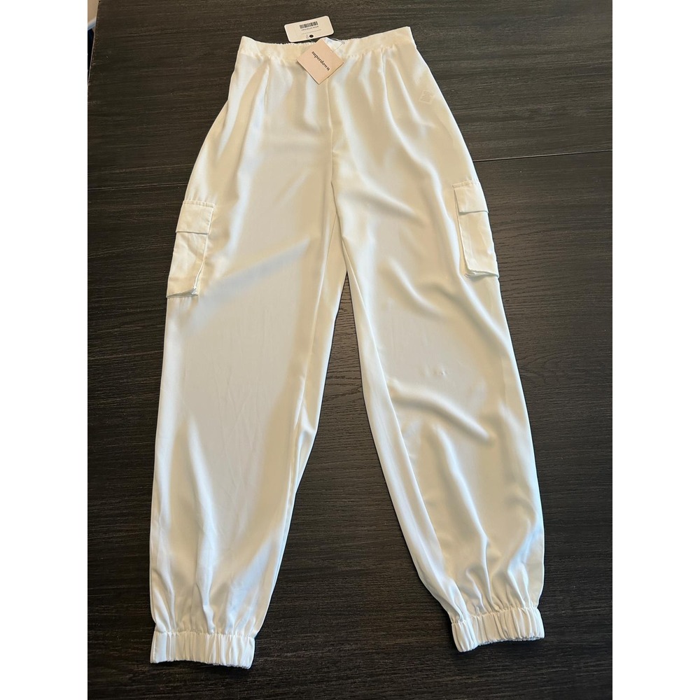 Superdown Womens Rachel Cargo Pants White Utilitarian Joggers Size Medium NWT